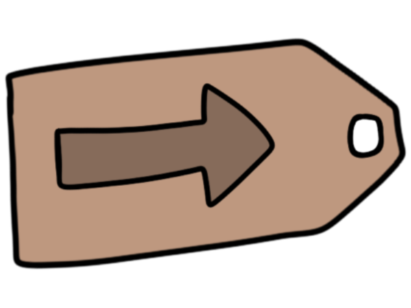 brown tag shape with arrow pointing right